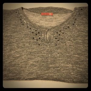 Ladies L Pink Petal 3/4 sleeve embellished top